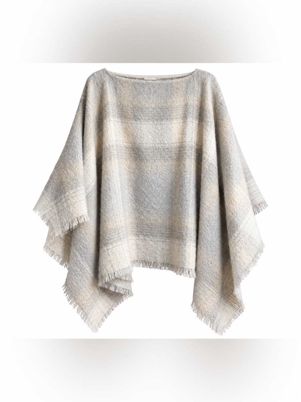 J.Jill Women’s Gray Plaid Fringe Poncho 100% Polyester. Size: S-L.